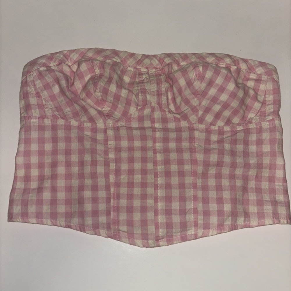 Free People Pink Gingham Smocked Crop Top Western Cowgirl Feminine Boho Size Lg - Picture 5 of 9